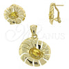 Oro Laminado Earring and Pendant Adult Set, Gold Filled Style with Golden Cubic Zirconia, Polished, Golden Finish, 5.046.004