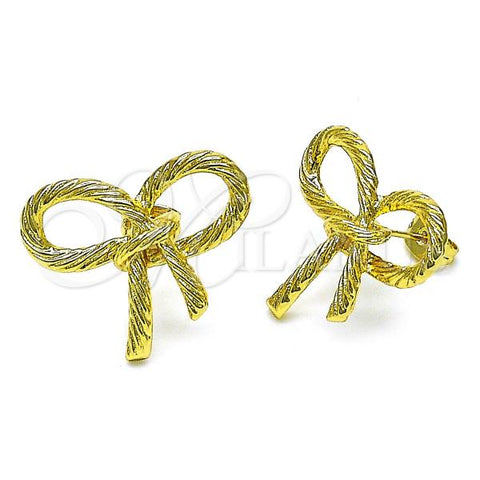 Oro Laminado Stud Earring, Gold Filled Style Bow and Twist Design, Diamond Cutting Finish, Golden Finish, 02.341.0207
