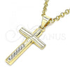 Oro Laminado Religious Pendant, Gold Filled Style Cross Design, with White Crystal, Polished, Golden Finish, 05.213.0080