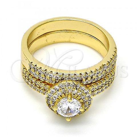 Oro Laminado Wedding Ring, Gold Filled Style Duo Design, with White Cubic Zirconia, Polished, Golden Finish, 01.99.0076.09 (Size 9)