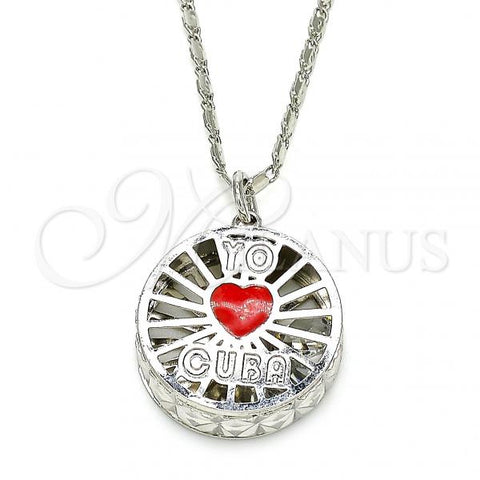 Rhodium Plated Pendant Necklace, Heart Design, with White Cubic Zirconia, Red Enamel Finish, Rhodium Finish, 04.106.0035.1.18