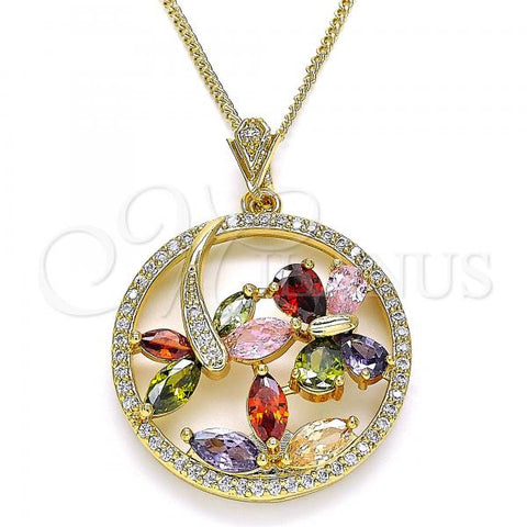 Oro Laminado Pendant Necklace, Gold Filled Style Butterfly and Dragon-Fly Design, with Multicolor Cubic Zirconia, Polished, Golden Finish, 04.283.0022.1.20