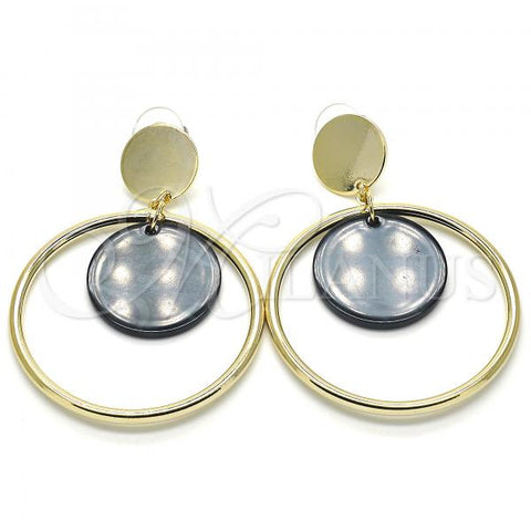 Oro Laminado Long Earring, Gold Filled Style with Black Opal, Polished, Golden Finish, 02.268.0071.3