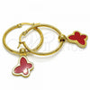 Stainless Steel Medium Hoop, Butterfly Design, Red Enamel Finish, Golden Finish, 02.364.0006.1.30
