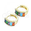 Oro Laminado Huggie Hoop, Gold Filled Style with Multicolor Cubic Zirconia, Polished, Golden Finish, 02.210.0612.2.12
