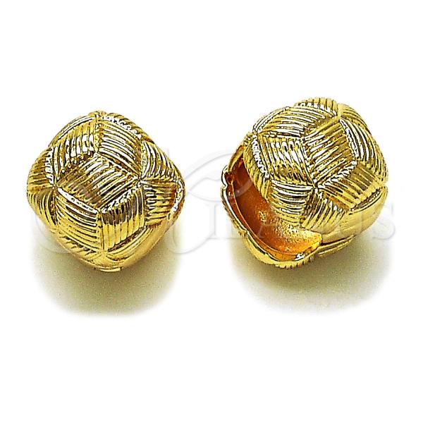 Oro Laminado Huggie Hoop, Gold Filled Style Ball Design, Diamond Cutting Finish, Golden Finish, 02.195.0360.16