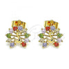 Oro Laminado Stud Earring, Gold Filled Style Peacock Design, with Multicolor Cubic Zirconia, Polished, Golden Finish, 02.387.0026.1