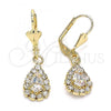 Oro Laminado Dangle Earring, Gold Filled Style Teardrop Design, with White Crystal, Polished, Golden Finish, 02.122.0116.5