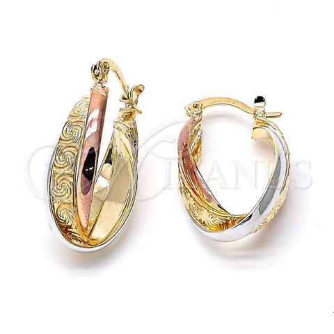 Oro Laminado Medium Hoop, Gold Filled Style and Spiral Diamond Cutting Finish, Tricolor, 5.156.001