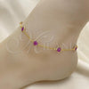 Oro Laminado Basic Anklet, Gold Filled Style Paperclip Design, with Amethyst Crystal, Polished, Golden Finish, 03.02.0088.10