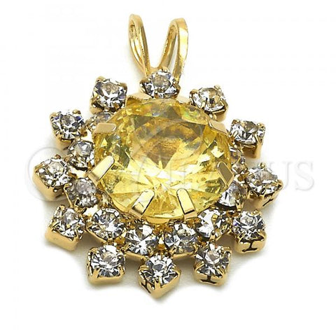 Oro Laminado Fancy Pendant, Gold Filled Style Flower Design, with Yellow and White Cubic Zirconia, Polished, Golden Finish, 05.163.0049