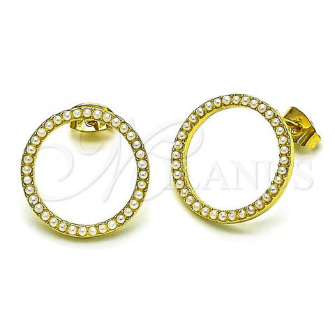 Oro Laminado Stud Earring, Gold Filled Style with Ivory Pearl, Polished, Golden Finish, 02.379.0034