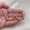 Oro Laminado Medium Hoop, Gold Filled Style Ball and Hollow Design, Diamond Cutting Finish, Golden Finish, 02.170.0413.1.35