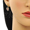 Oro Laminado Leverback Earring, Gold Filled Style Leaf Design, with Rose and White Crystal, Polished, Golden Finish, 02.122.0082.8