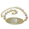 Oro Laminado Fancy Bracelet, Gold Filled Style Elephant and Four-leaf Clover Design, Polished, Tricolor, 03.380.0108.08