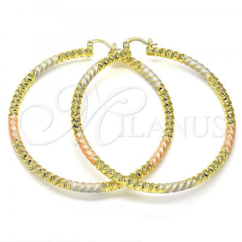 Oro Laminado Extra Large Hoop, Gold Filled Style Diamond Cutting Finish, Tricolor, 02.170.0274.1.70