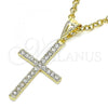Oro Laminado Religious Pendant, Gold Filled Style Cross Design, with White Crystal, Polished, Golden Finish, 05.253.0131