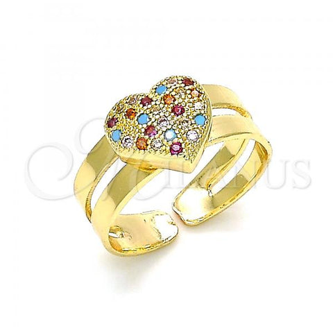 Oro Laminado Baby Ring, Gold Filled Style Heart Design, with Multicolor Micro Pave, Polished, Golden Finish, 01.233.0014.2 (One size fits all)