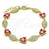 Oro Laminado Fancy Bracelet, Gold Filled Style Virgen Maria and Butterfly Design, Red Enamel Finish, Golden Finish, 03.213.0223.1.07