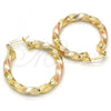 Oro Laminado Medium Hoop, Gold Filled Style and Hollow Polished, Tricolor, 02.170.0024.1.30