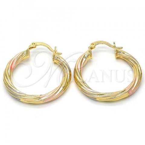 Oro Laminado Medium Hoop, Gold Filled Style Hollow Design, Diamond Cutting Finish, Tricolor, 02.170.0201.1.30