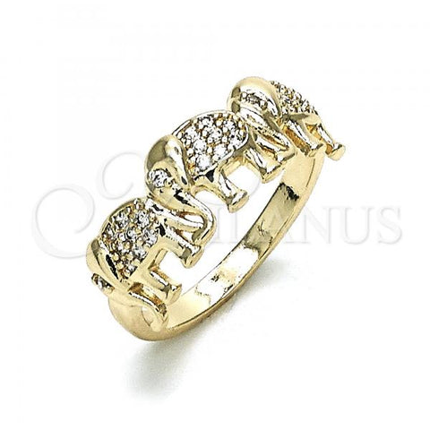 Oro Laminado Multi Stone Ring, Gold Filled Style Elephant Design, with White Micro Pave, Polished, Golden Finish, 01.284.0069.08