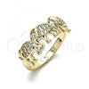 Oro Laminado Multi Stone Ring, Gold Filled Style Elephant Design, with White Micro Pave, Polished, Golden Finish, 01.284.0069.08