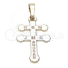 Oro Laminado Religious Pendant, Gold Filled Style Cross Design, Diamond Cutting Finish, Tricolor, 05.163.0041.1