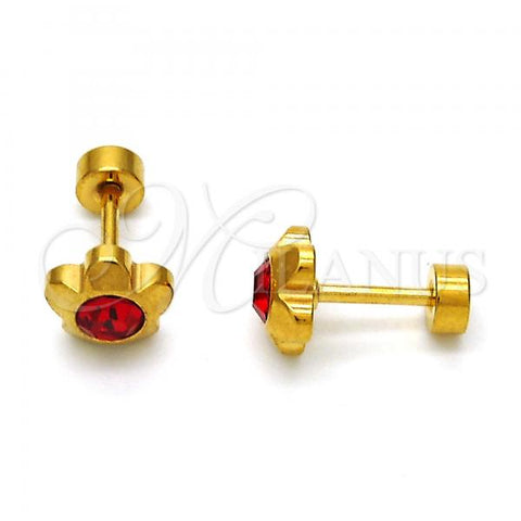 Stainless Steel Stud Earring, Flower Design, with Garnet Crystal, Polished, Golden Finish, 02.271.0019.10