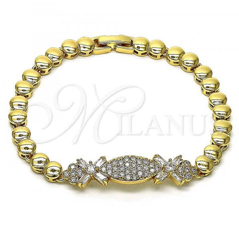Oro Laminado Fancy Bracelet, Gold Filled Style Flower Design, with White Cubic Zirconia and White Micro Pave, Polished, Golden Finish, 03.283.0109.07