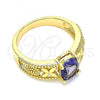 Oro Laminado Multi Stone Ring, Gold Filled Style Butterfly and Teardrop Design, with Amethyst Cubic Zirconia, Polished, Golden Finish, 01.284.0041.1.08