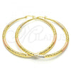 Oro Laminado Extra Large Hoop, Gold Filled Style Hollow Design, Diamond Cutting Finish, Tricolor, 02.170.0084.1.70