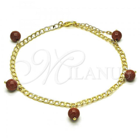 Oro Laminado Charm Anklet , Gold Filled Style Curb Design, Polished, Golden Finish, 03.63.2073.10
