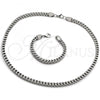 Stainless Steel Necklace and Bracelet, Miami Cuban Design, Polished,, 06.278.0012