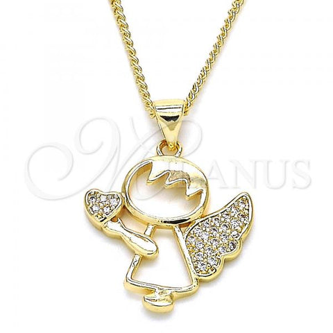 Oro Laminado Pendant Necklace, Gold Filled Style Angel Design, with White Micro Pave, Polished, Golden Finish, 04.156.0191.20