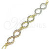 Oro Laminado Fancy Bracelet, Gold Filled Style Infinite Design, with White Crystal, Polished, Tricolor, 03.380.0131.07