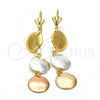 Oro Laminado Long Earring, Gold Filled Style Brushed Finish, Tricolor, 73.002