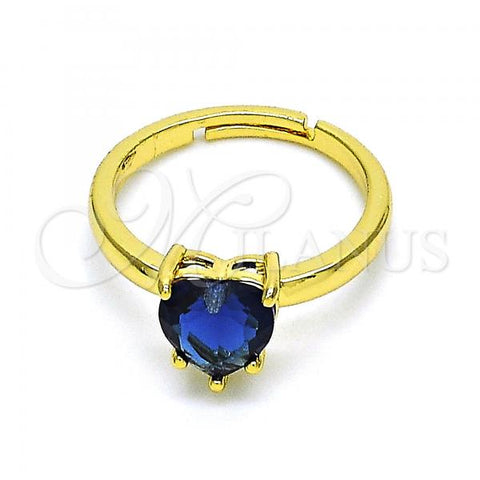 Oro Laminado Multi Stone Ring, Gold Filled Style Heart Design, with Sapphire Blue Cubic Zirconia, Polished, Golden Finish, 01.341.0075.3
