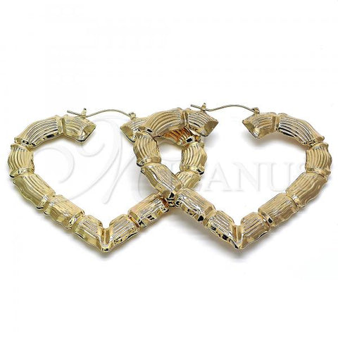 Oro Laminado Extra Large Hoop, Gold Filled Style Heart and Bamboo Design, Polished, Golden Finish, 02.60.0150.85