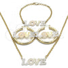 Oro Laminado Necklace, Bracelet and Earring, Gold Filled Style Love Design, Polished, Tricolor, 06.63.0246.1
