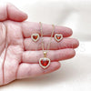 Oro Laminado Earring and Pendant Adult Set, Gold Filled Style Heart and Cluster Design, with Garnet and White Cubic Zirconia, Polished, Golden Finish, 10.156.0539.1