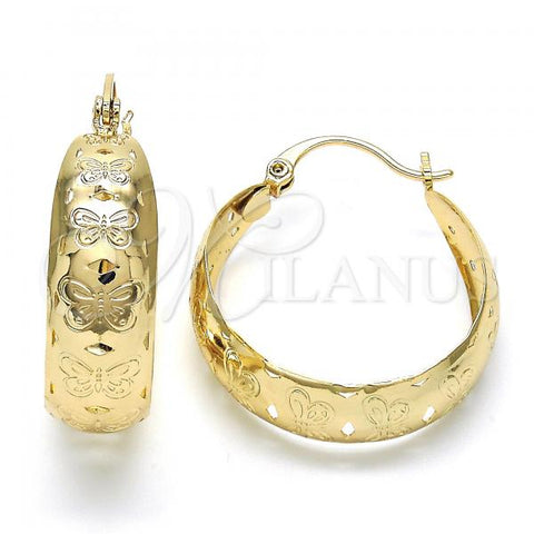 Oro Laminado Medium Hoop, Gold Filled Style Butterfly Design, Polished, Golden Finish, 02.106.0007.30