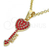 Oro Laminado Fancy Pendant, Gold Filled Style key and Love Design, with Garnet Crystal, Polished, Golden Finish, 05.351.0096.1