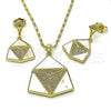 Oro Laminado Earring and Pendant Adult Set, Gold Filled Style with Ivory Mother of Pearl and White Micro Pave, Polished, Golden Finish, 10.196.0109