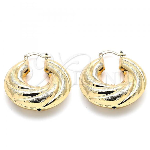 Oro Laminado Medium Hoop, Gold Filled Style Chunky Design, Brushed Finish, Golden Finish, 02.163.0135.40