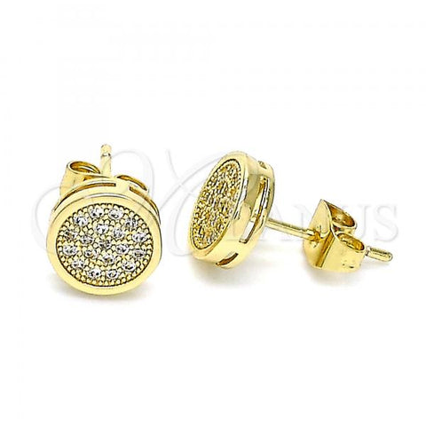 Oro Laminado Stud Earring, Gold Filled Style with White Micro Pave, Polished, Golden Finish, 02.344.0124
