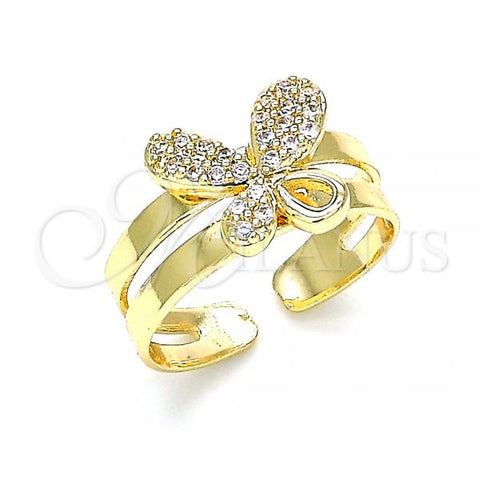 Oro Laminado Baby Ring, Gold Filled Style Butterfly Design, with White Micro Pave, Polished, Golden Finish, 01.233.0017 (One size fits all)