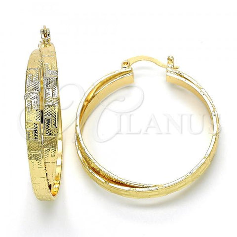 Oro Laminado Medium Hoop, Gold Filled Style Greek Key Design, Polished, Golden Finish, 02.261.0039.35