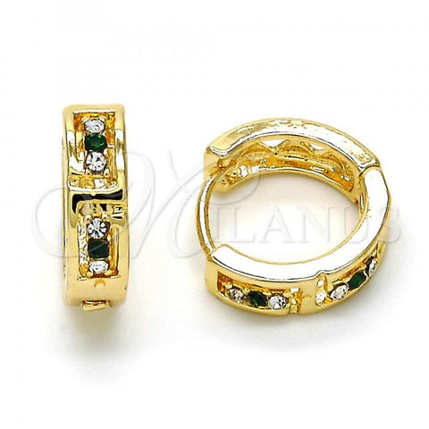 Oro Laminado Huggie Hoop, Gold Filled Style with Green and White Crystal, Polished, Golden Finish, 02.165.0142.7