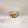 Oro Laminado Multi Stone Ring, Gold Filled Style Chunky Design, with White Cubic Zirconia, Polished, Two Tone, 01.341.0144